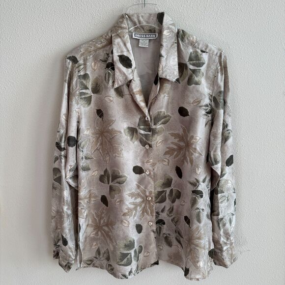 Vintage Tops - Vintage Silk Botanical Print Shirt Sz M Muted Floral Watercolor Garden